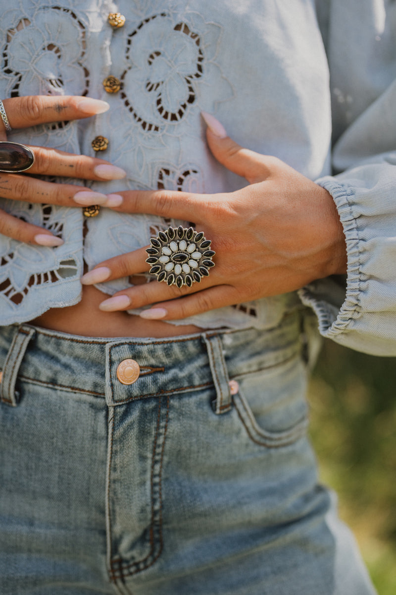 Fenella Ring | Black Onyx + White Opal