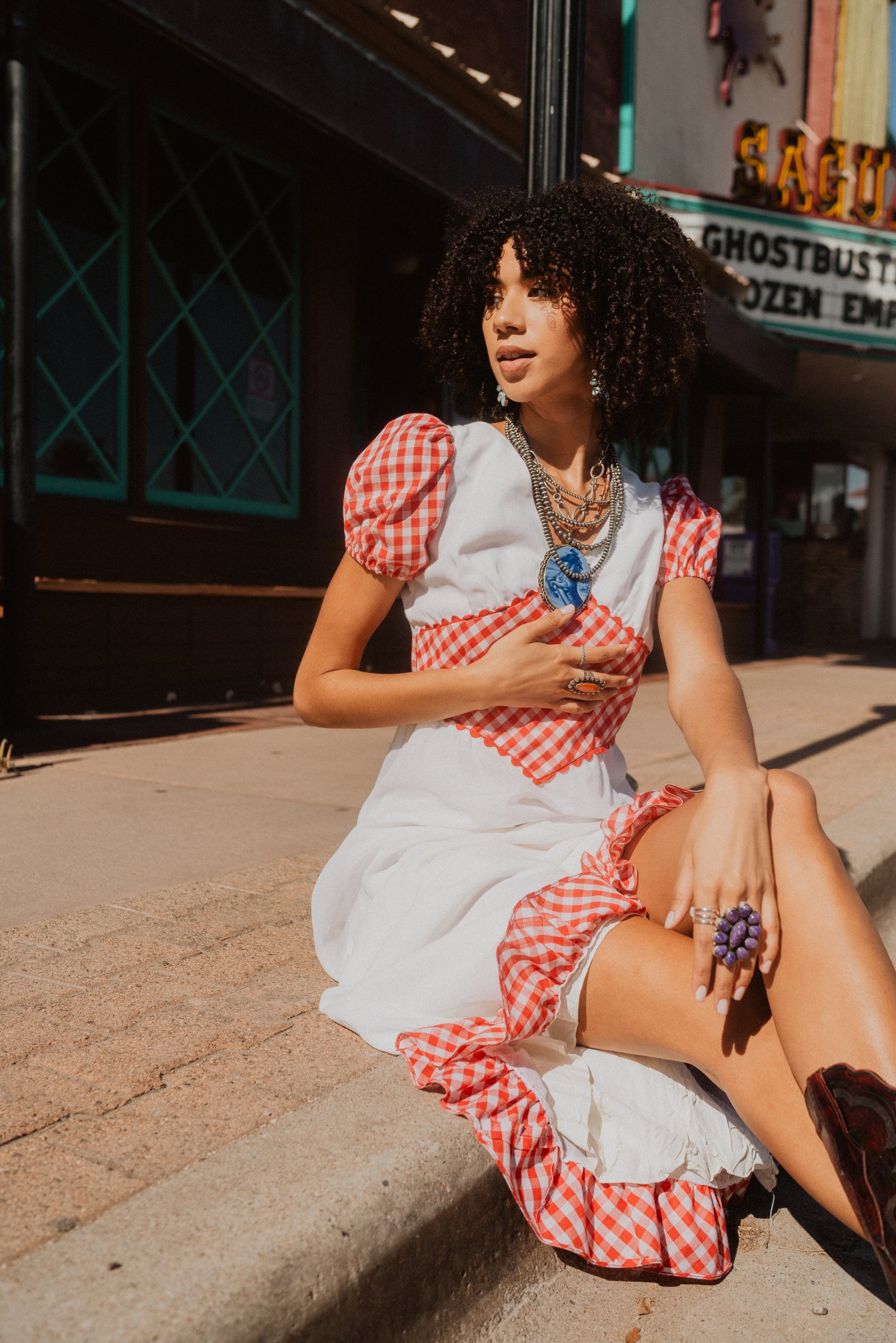 Red + White Gingham Dress - Vintage