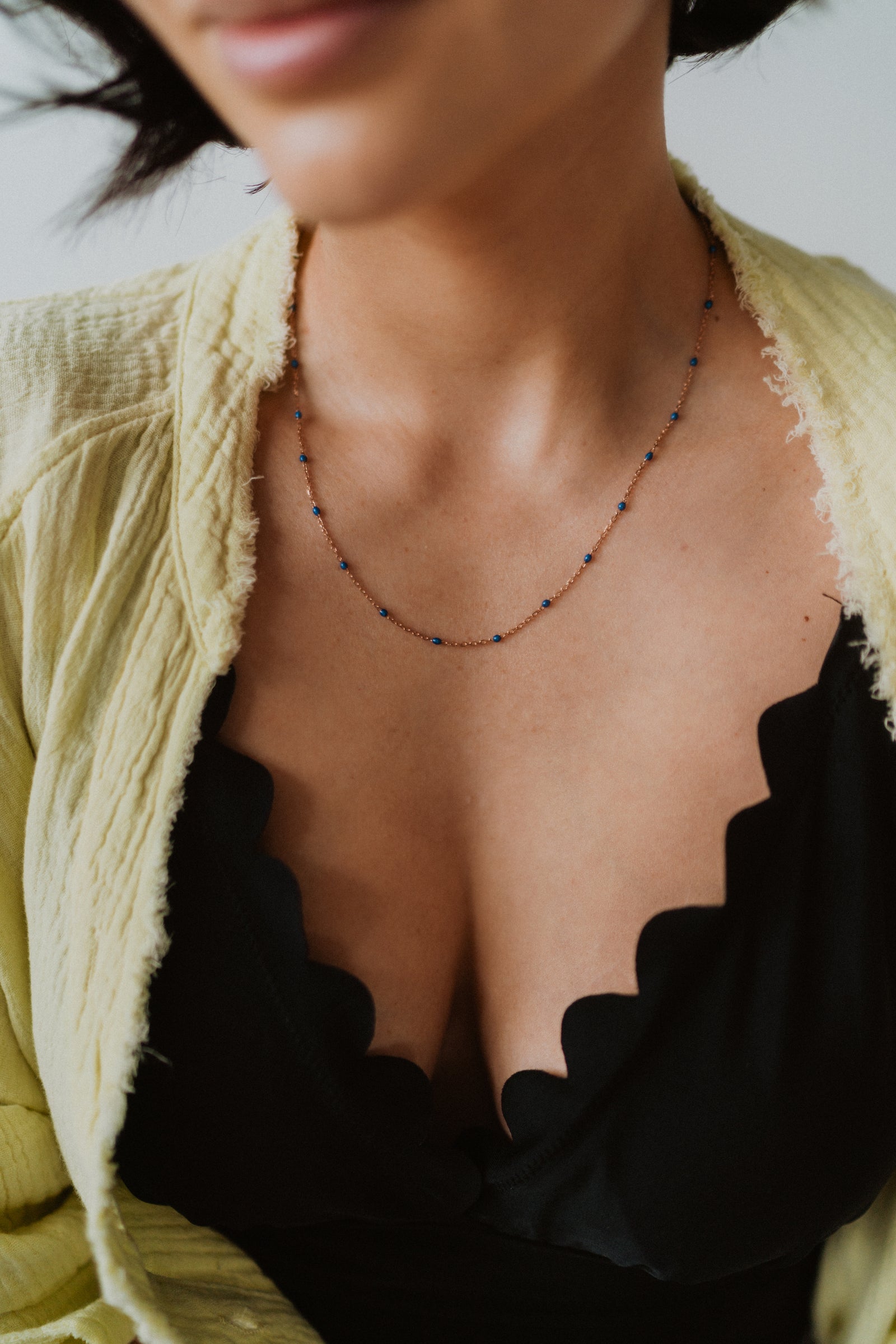 Maria Necklace | Rose Gold + Blue