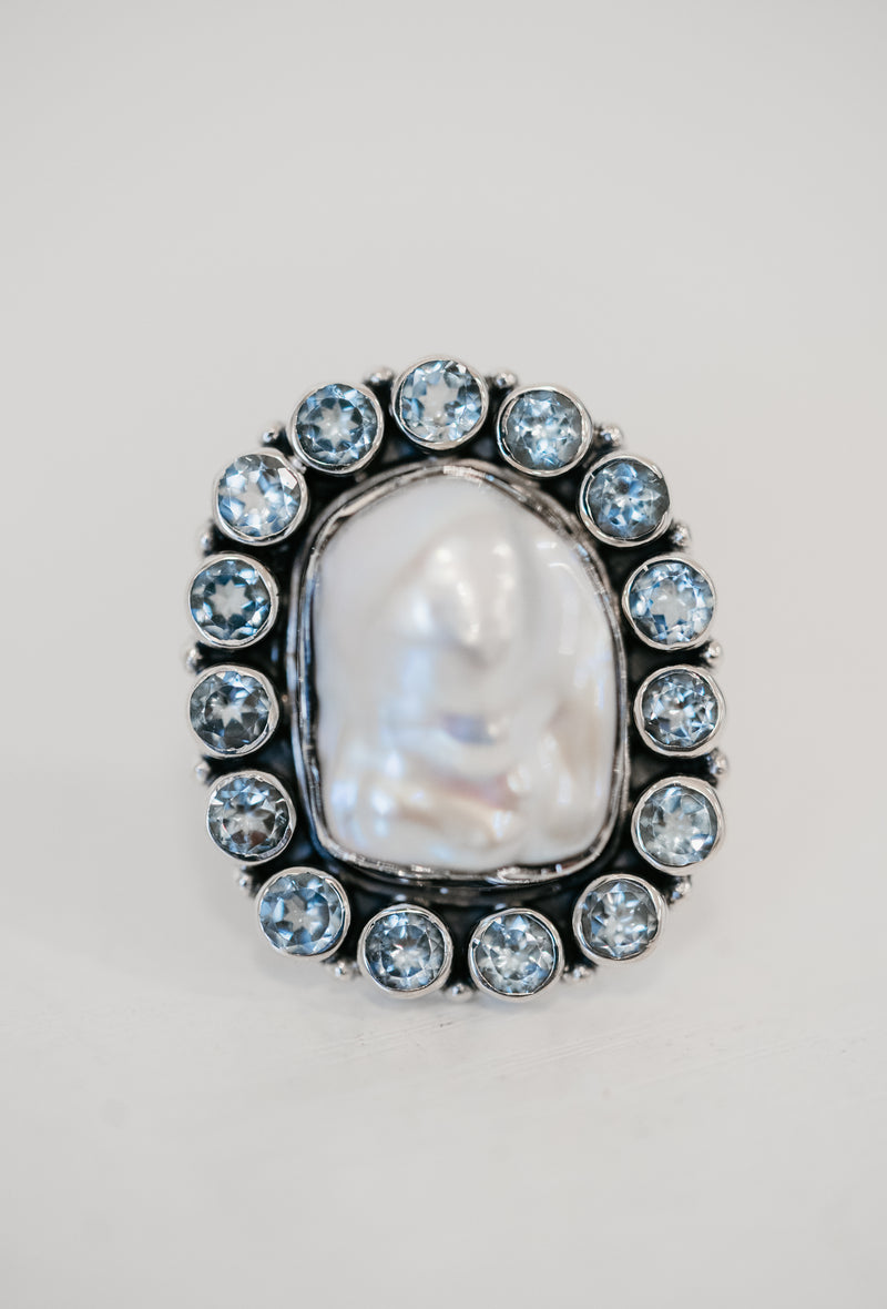 Jayma Ring | Blue Topaz + Pearl