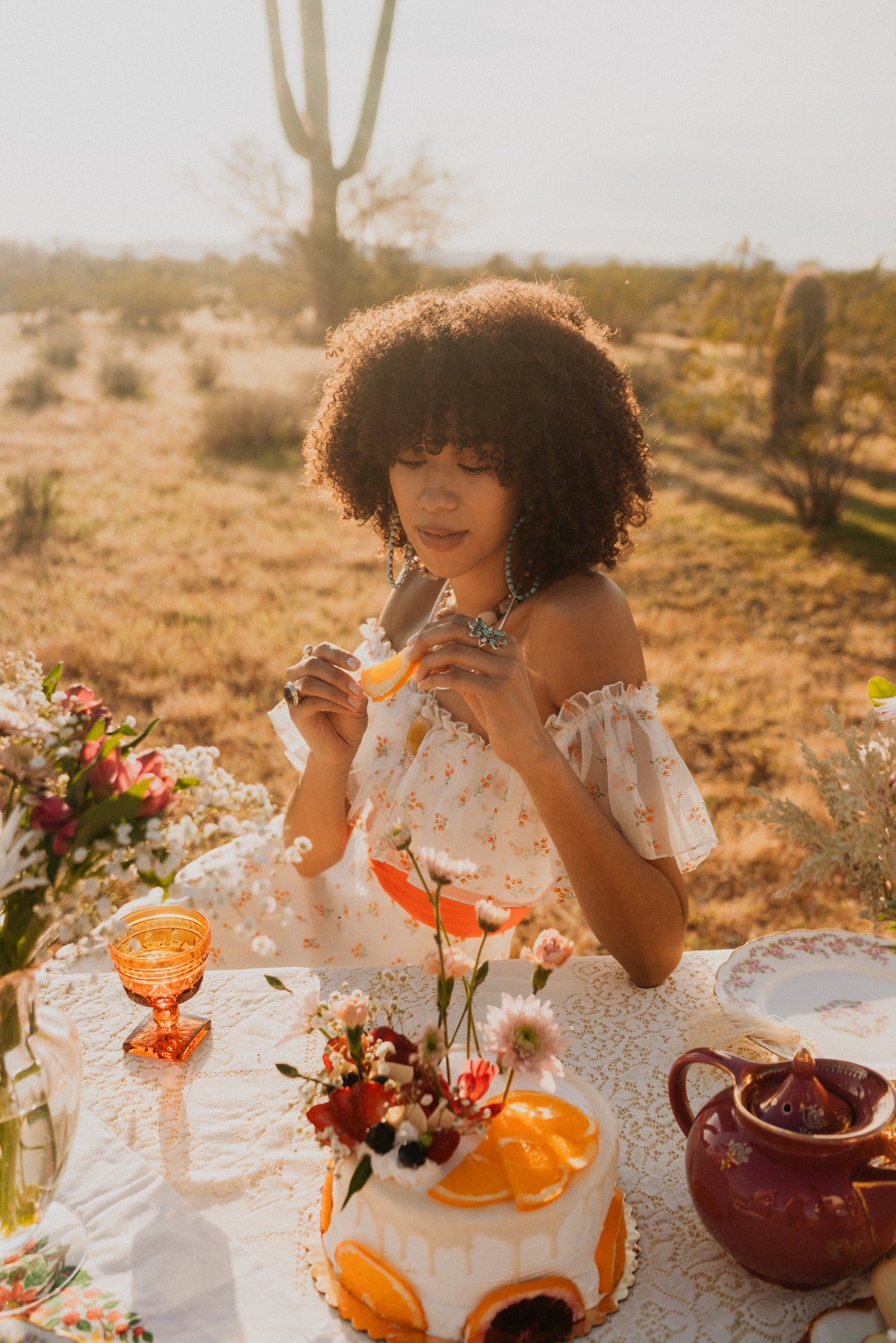 Orange Florals Dress - Vintage