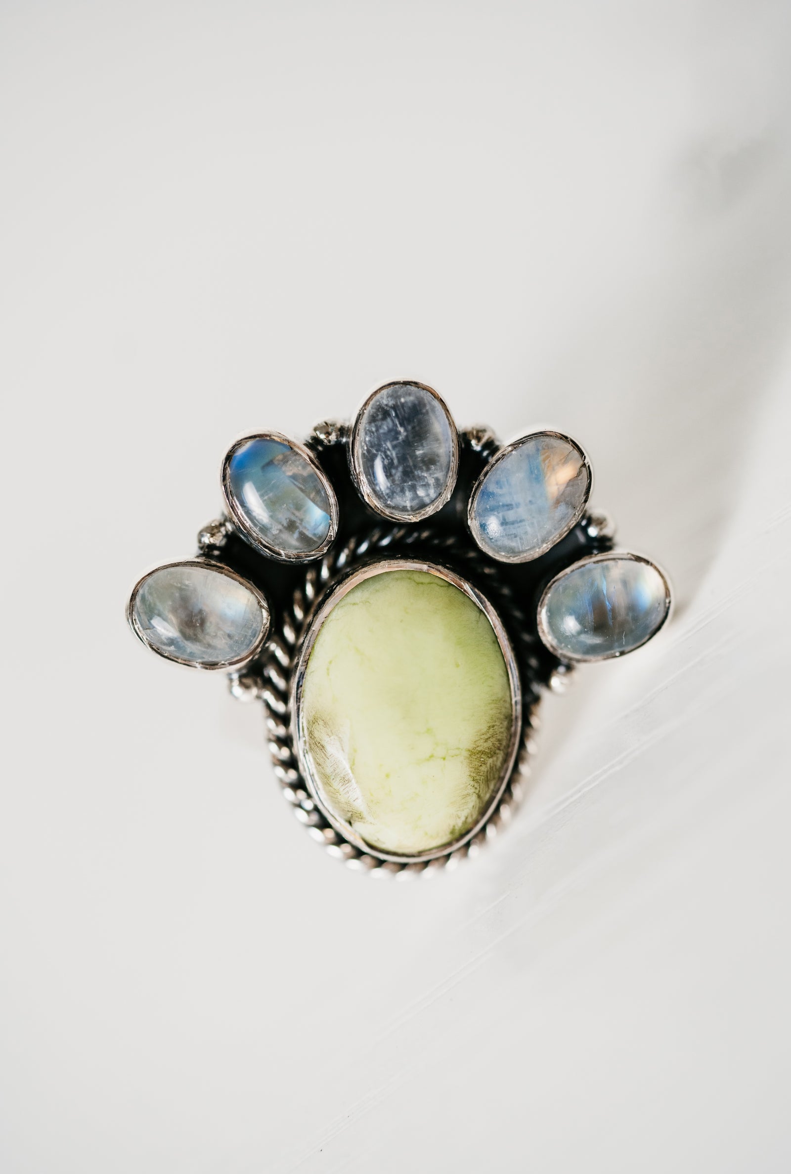 Anora Ring | Lemon Chrysoprase + Moonstone