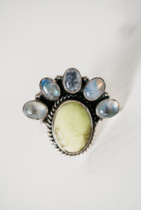 Anora Ring | Lemon Chrysoprase + Moonstone