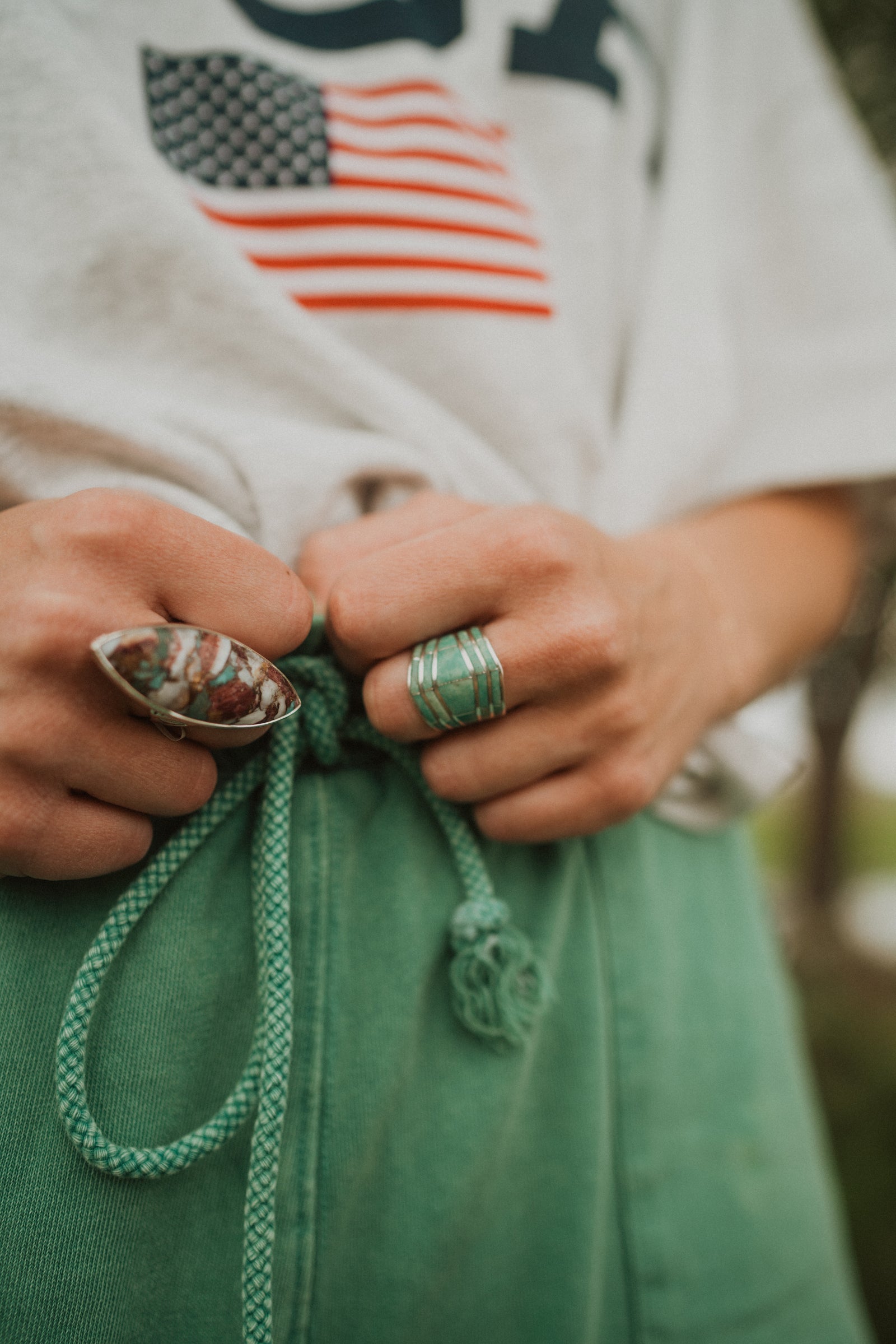 Double Bar Shield Ring | Green Turquoise