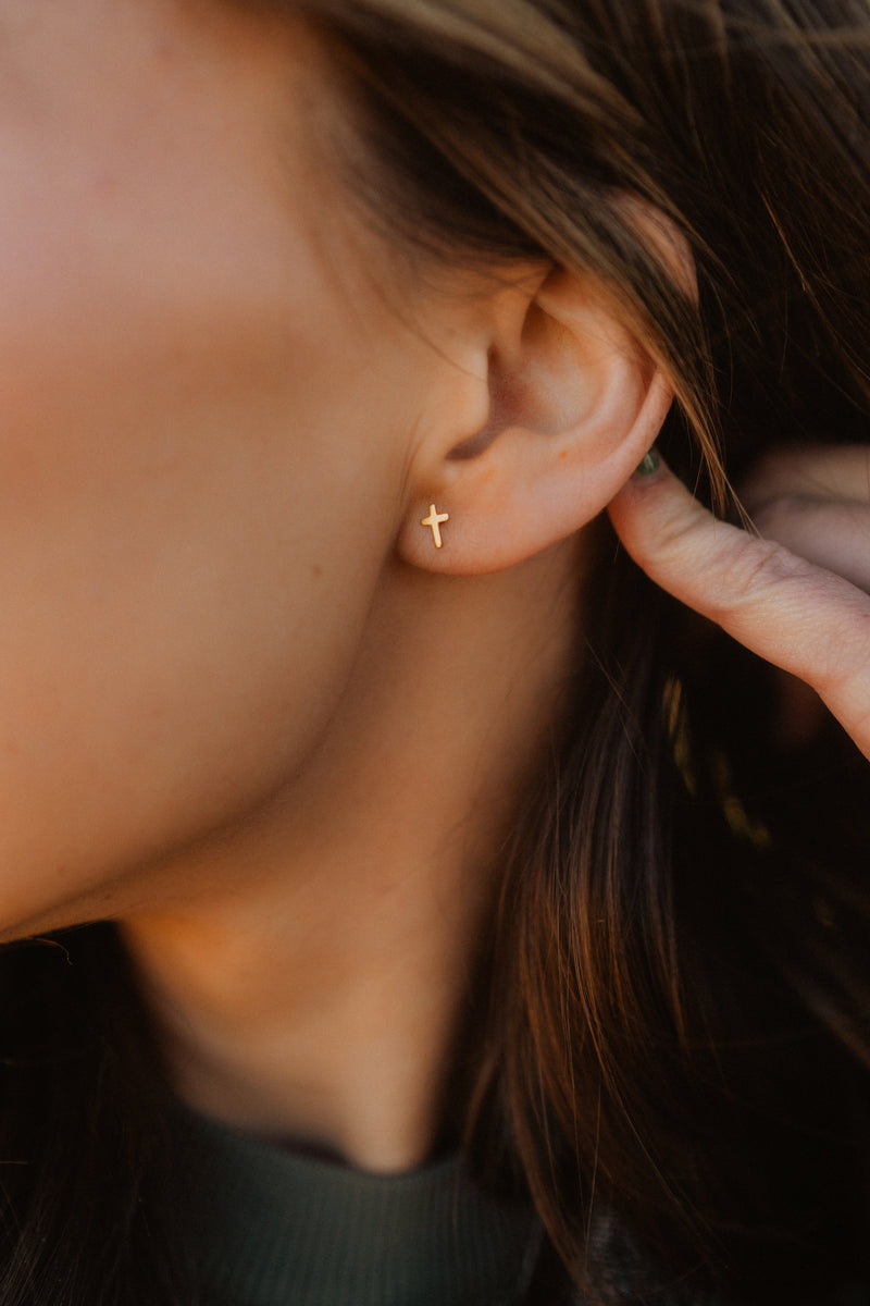 Gold Cross Studs