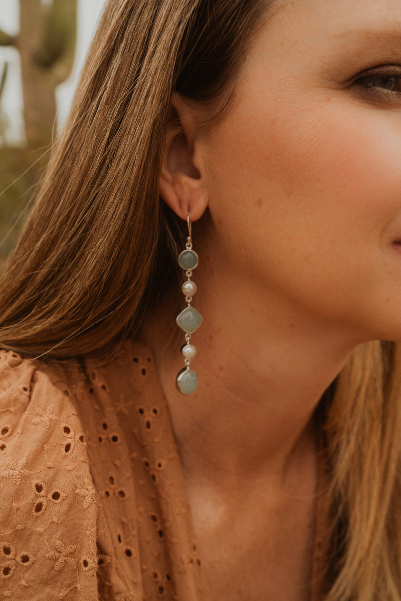 Antonio Earrings | Aqua Chalcedony + Pearl