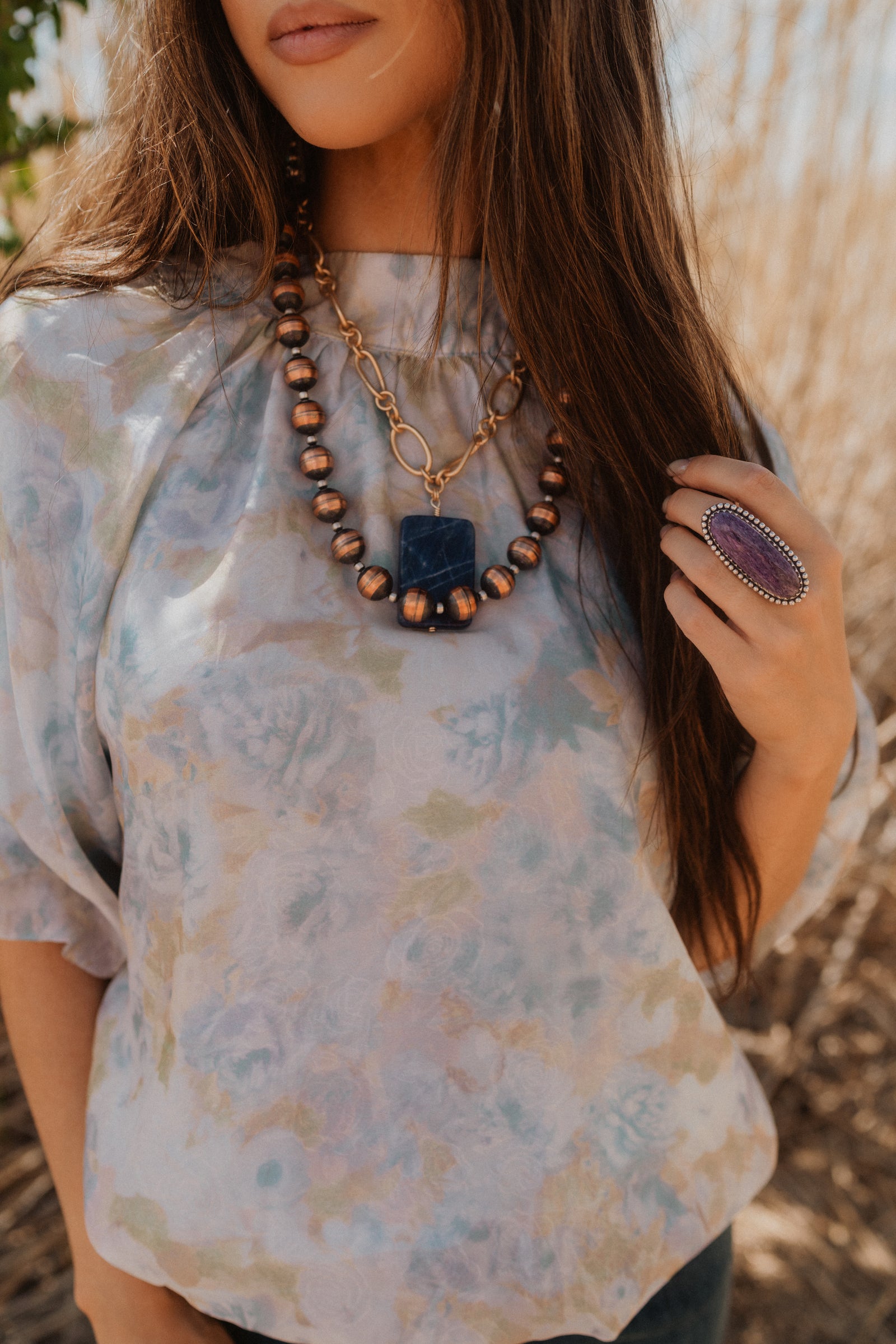 Kaley Necklace | Blue + Gold