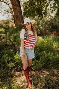 Short Sleeve American Flag Sweater