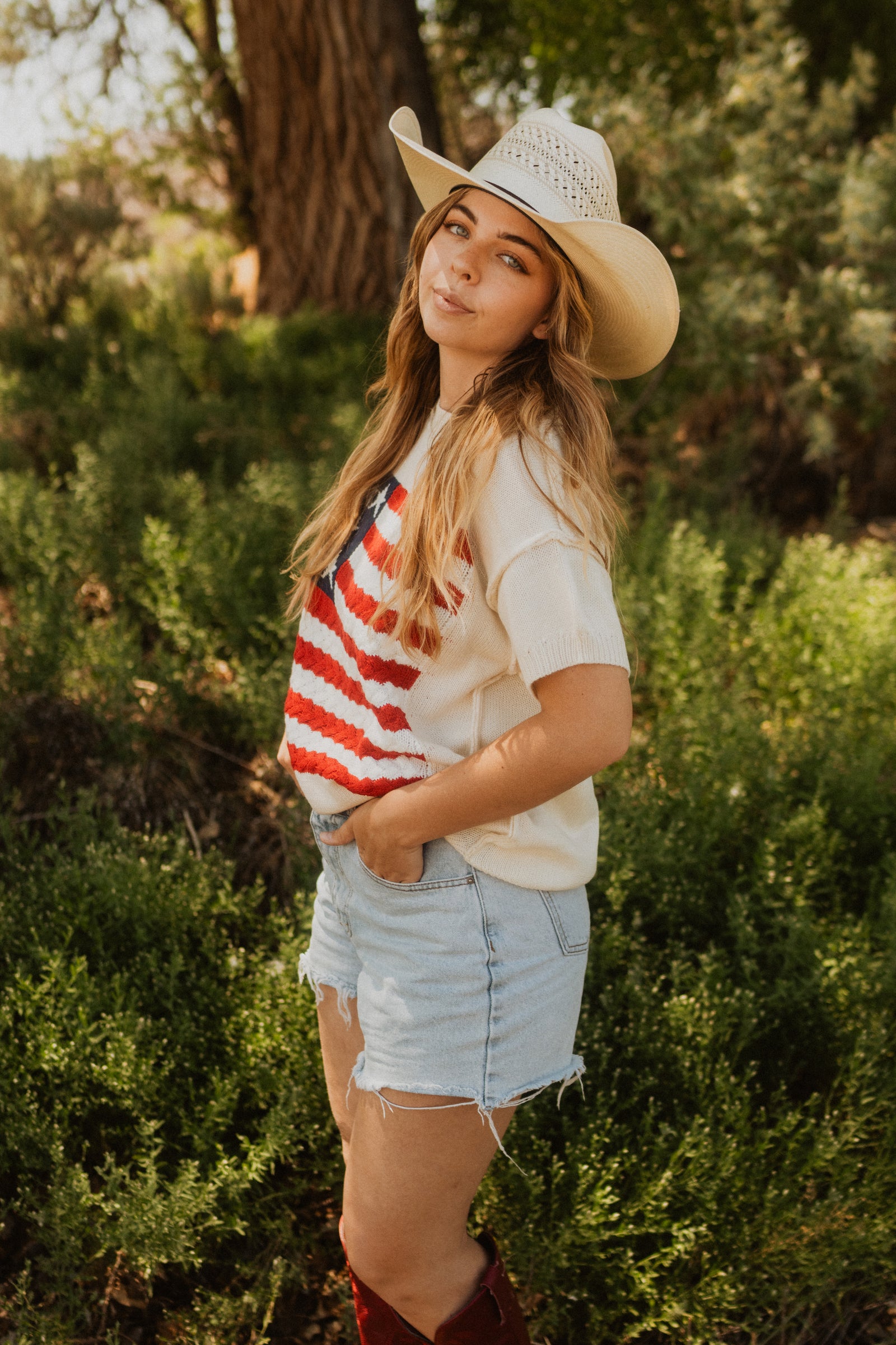 Short Sleeve American Flag Sweater