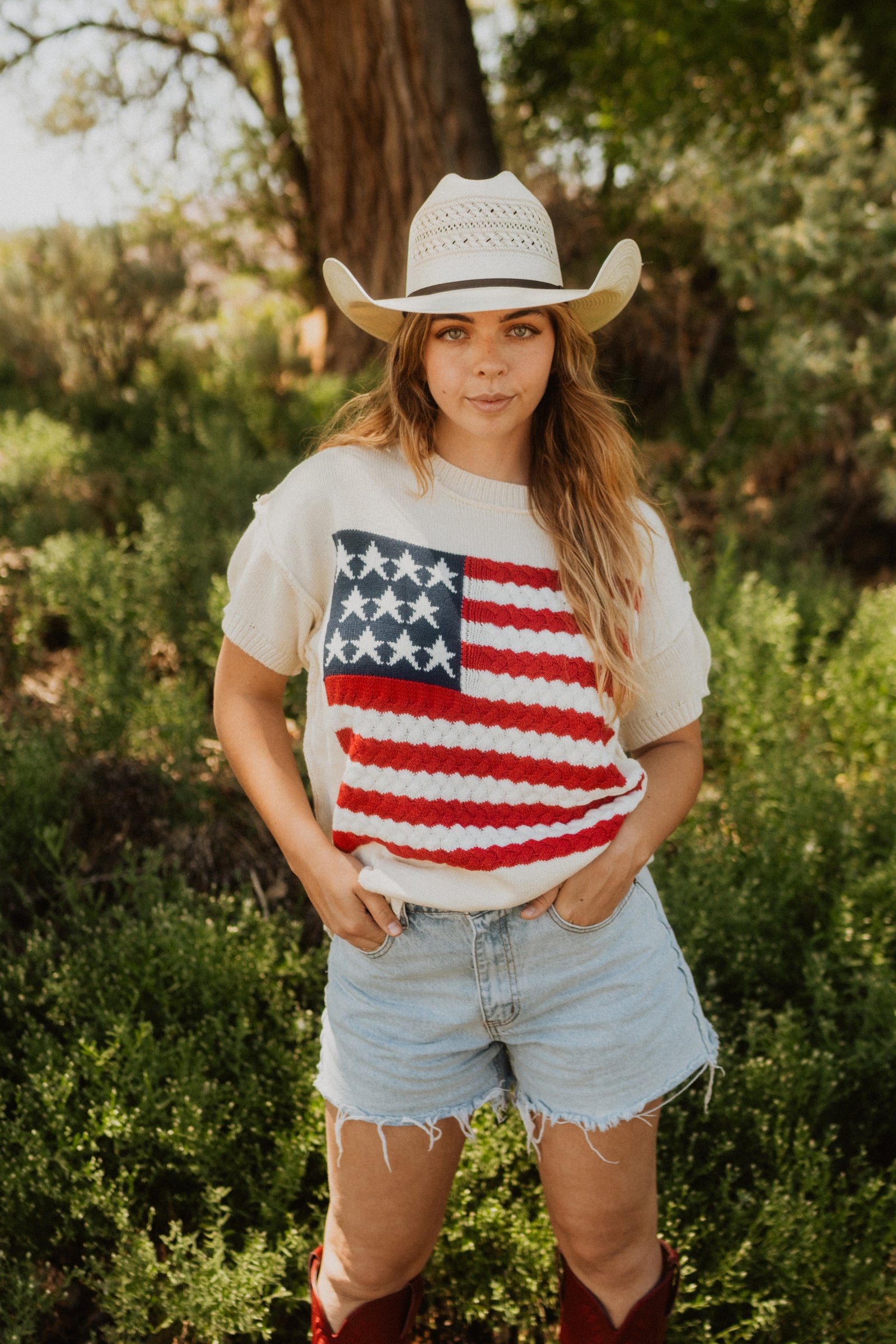 Short Sleeve American Flag Sweater