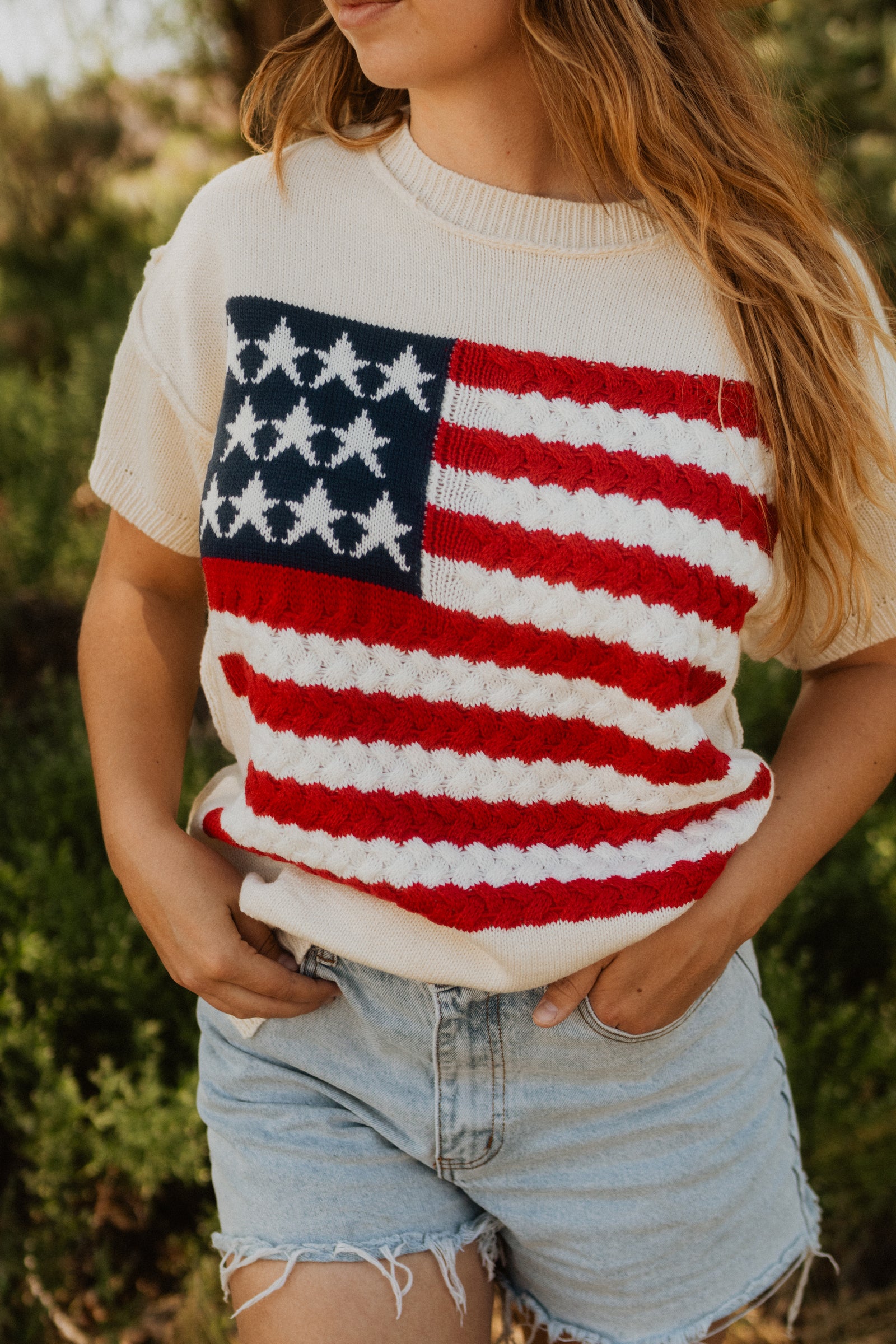 Short Sleeve American Flag Sweater