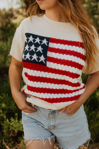 Short Sleeve American Flag Sweater