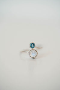 Bella Ring | Blue + Rainbow Moonstone