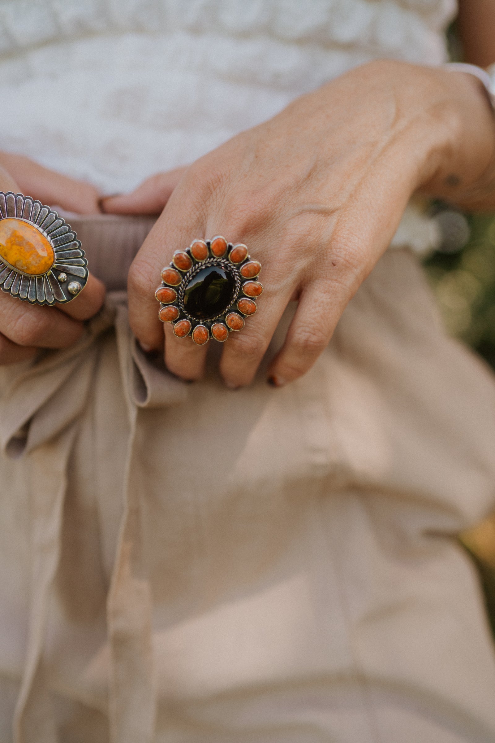 Ronette Ring | Coral + Black Onyx