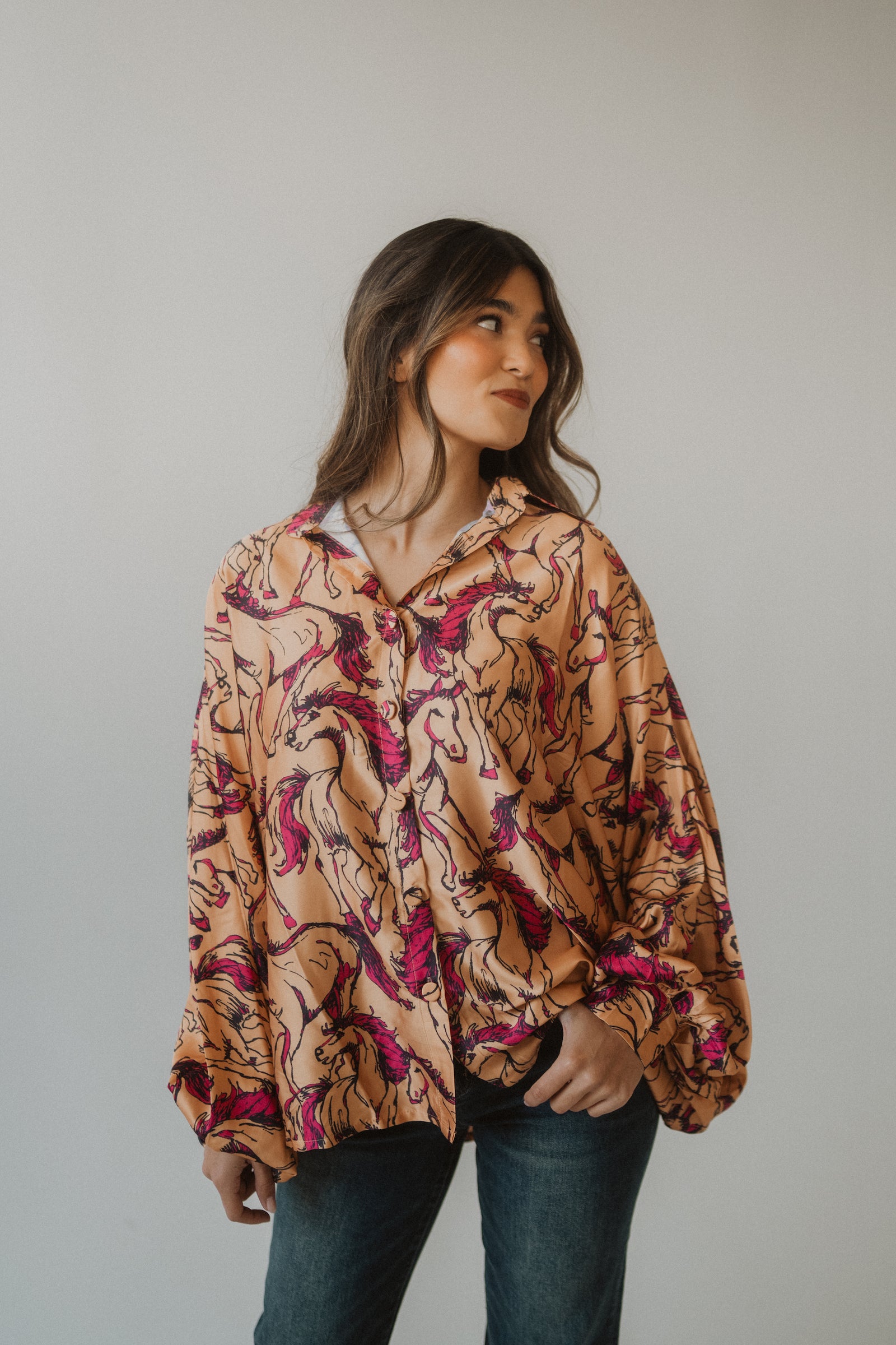 Fuchsia Horses Blouse