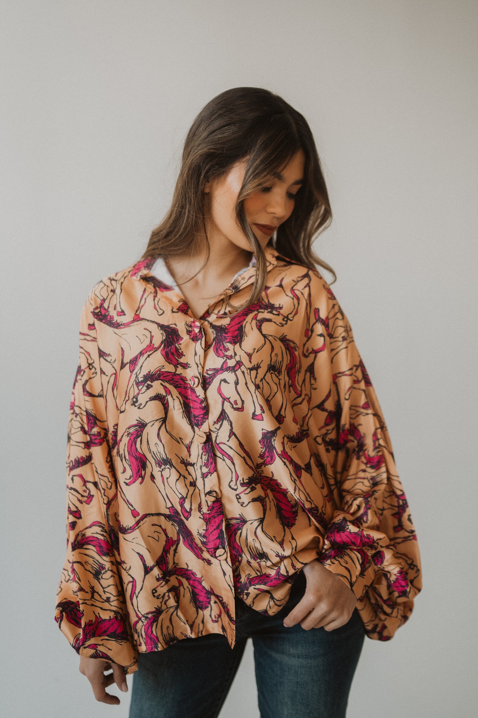 Fuchsia Horses Blouse