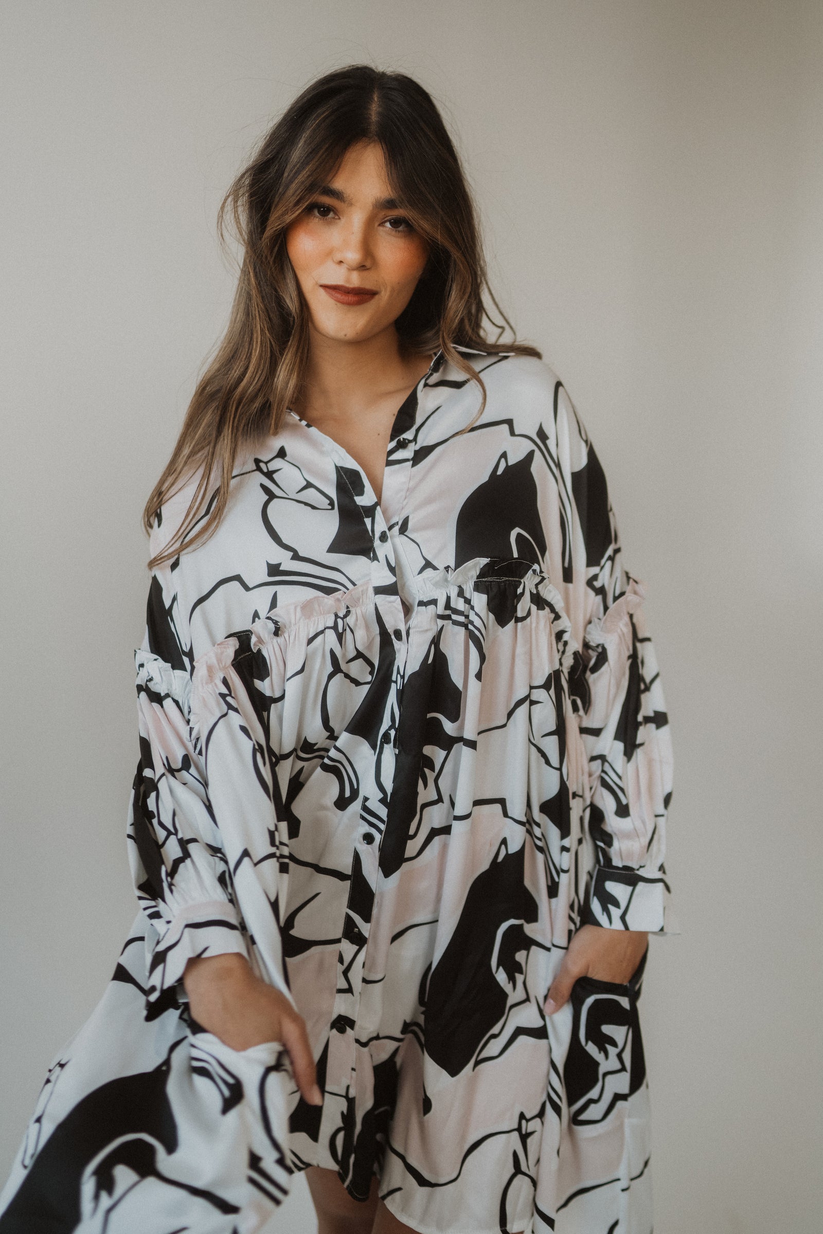 White + Black Horse Dress