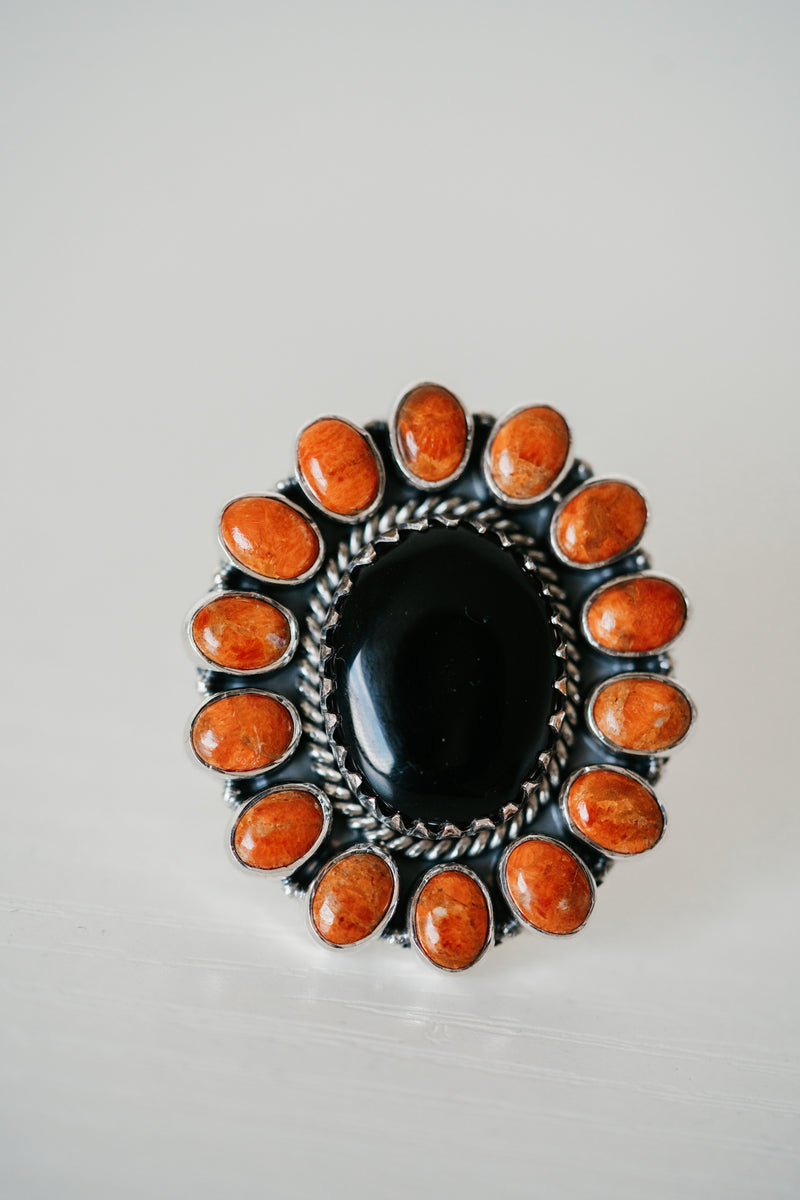 Ronette Ring | Coral + Black Onyx