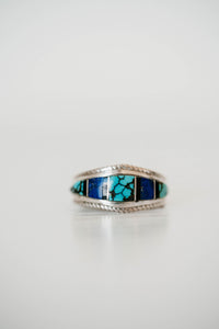 Mini Vertical Shield Ring | Turquoise and Blue Lapis- FINAL SALE