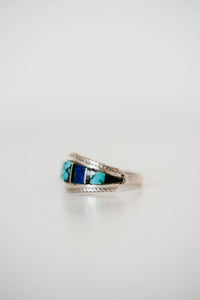 Mini Vertical Shield Ring | Turquoise and Blue Lapis- FINAL SALE