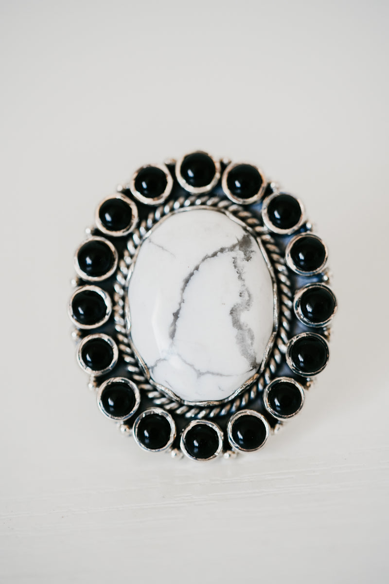 Kippa Ring | Howlite + Black Onyx