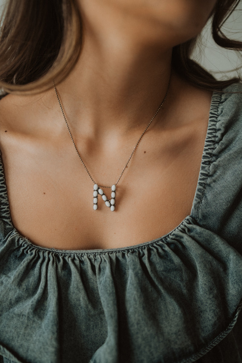 White Opal Initial Necklace