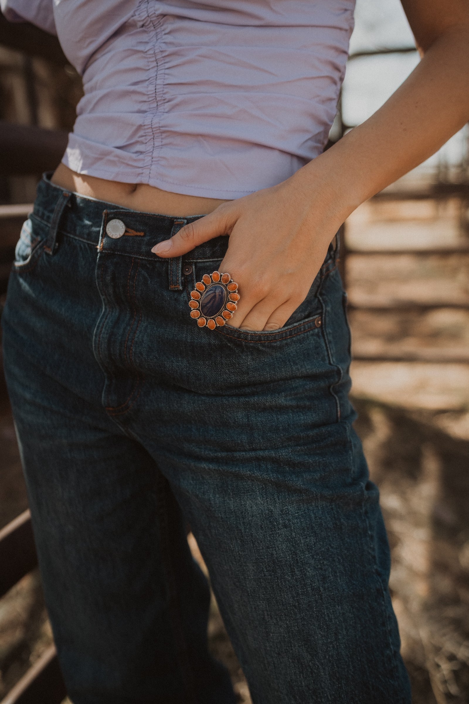 Velveteen Ring | Coral + Blue Lapis