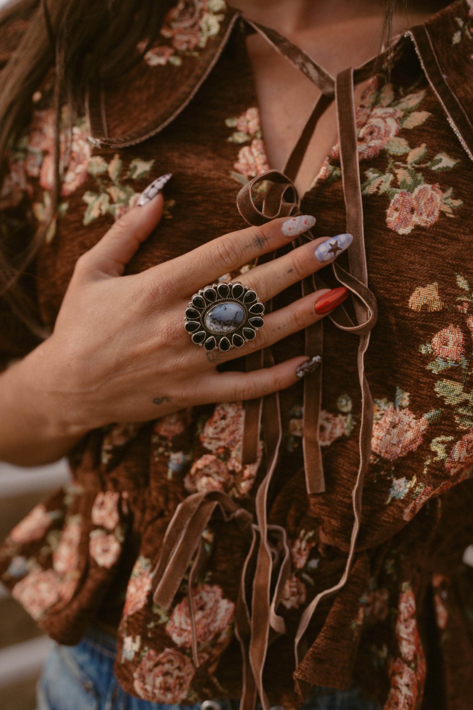 Conan Ring | Dendritic Opal + Black Onyx