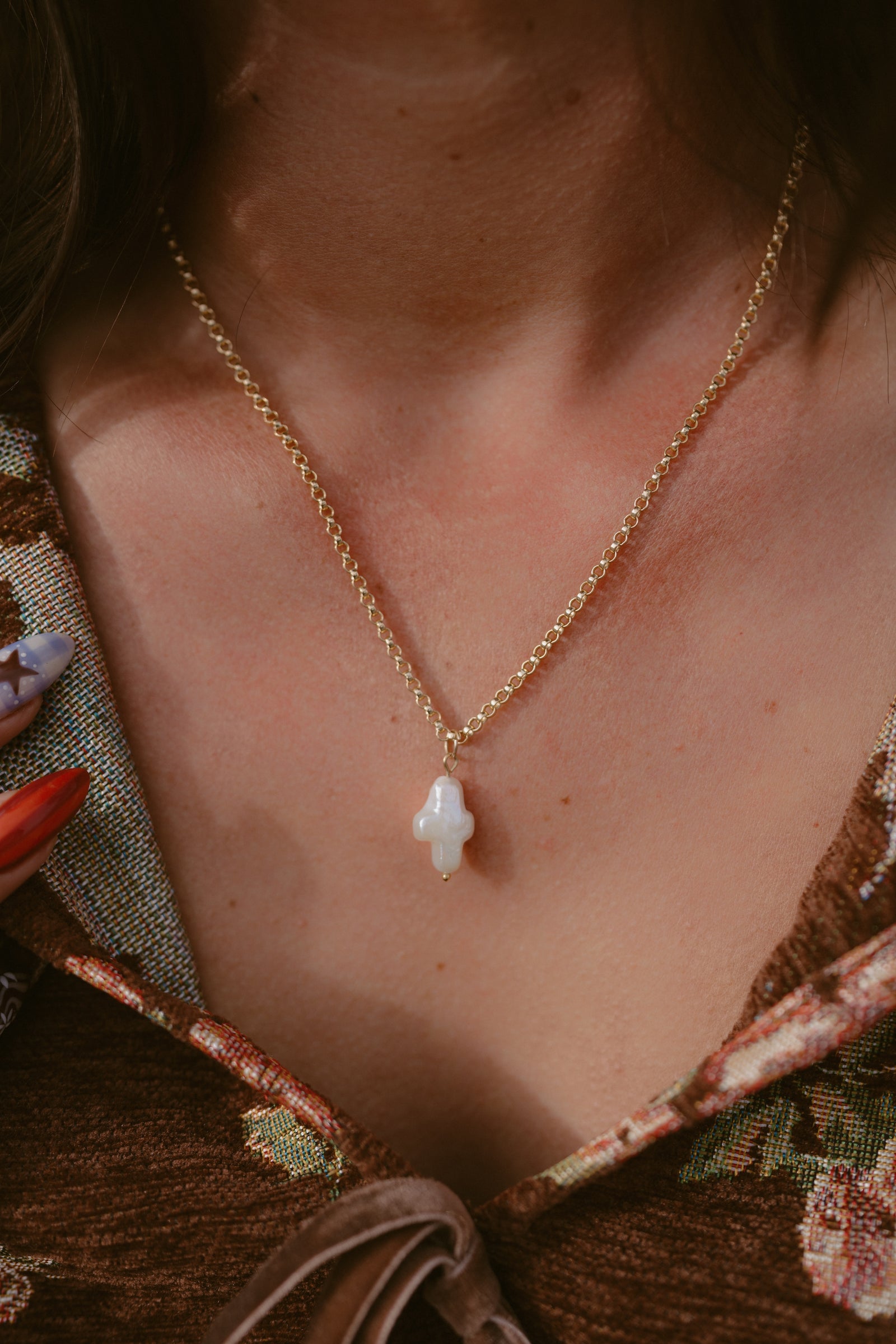 Mini Pearly Cross Necklace
