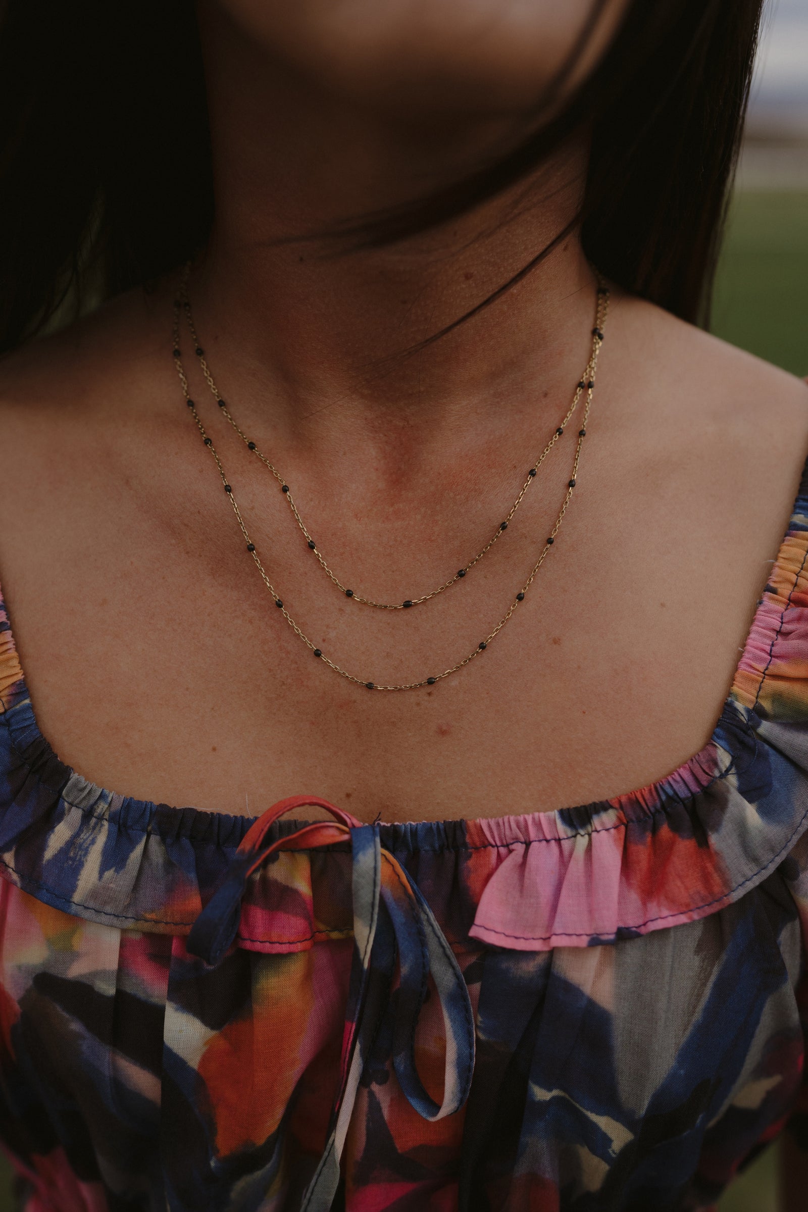 Double Strand Maria Necklace | Gold + Black