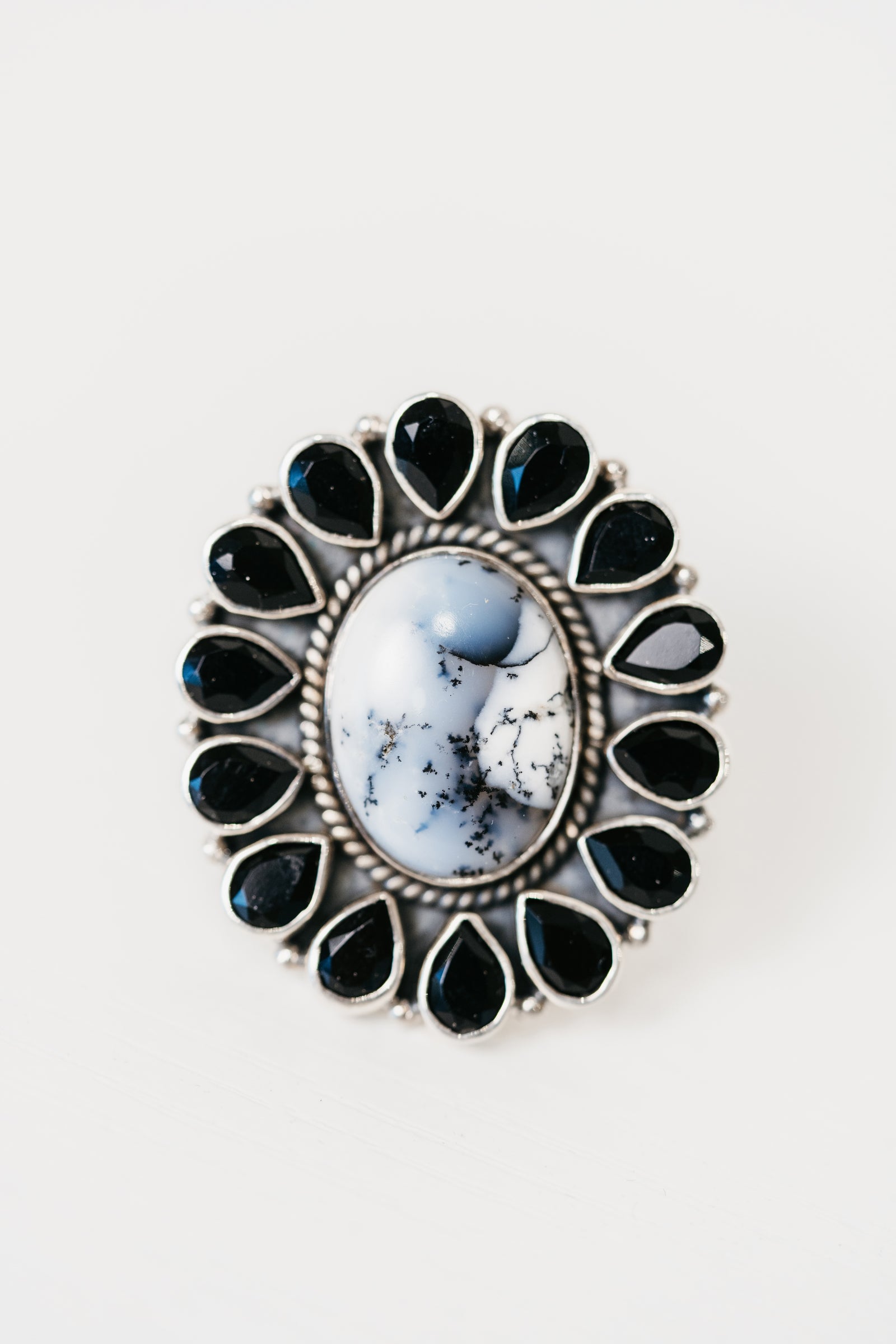 Conan Ring | Dendritic Opal + Black Onyx