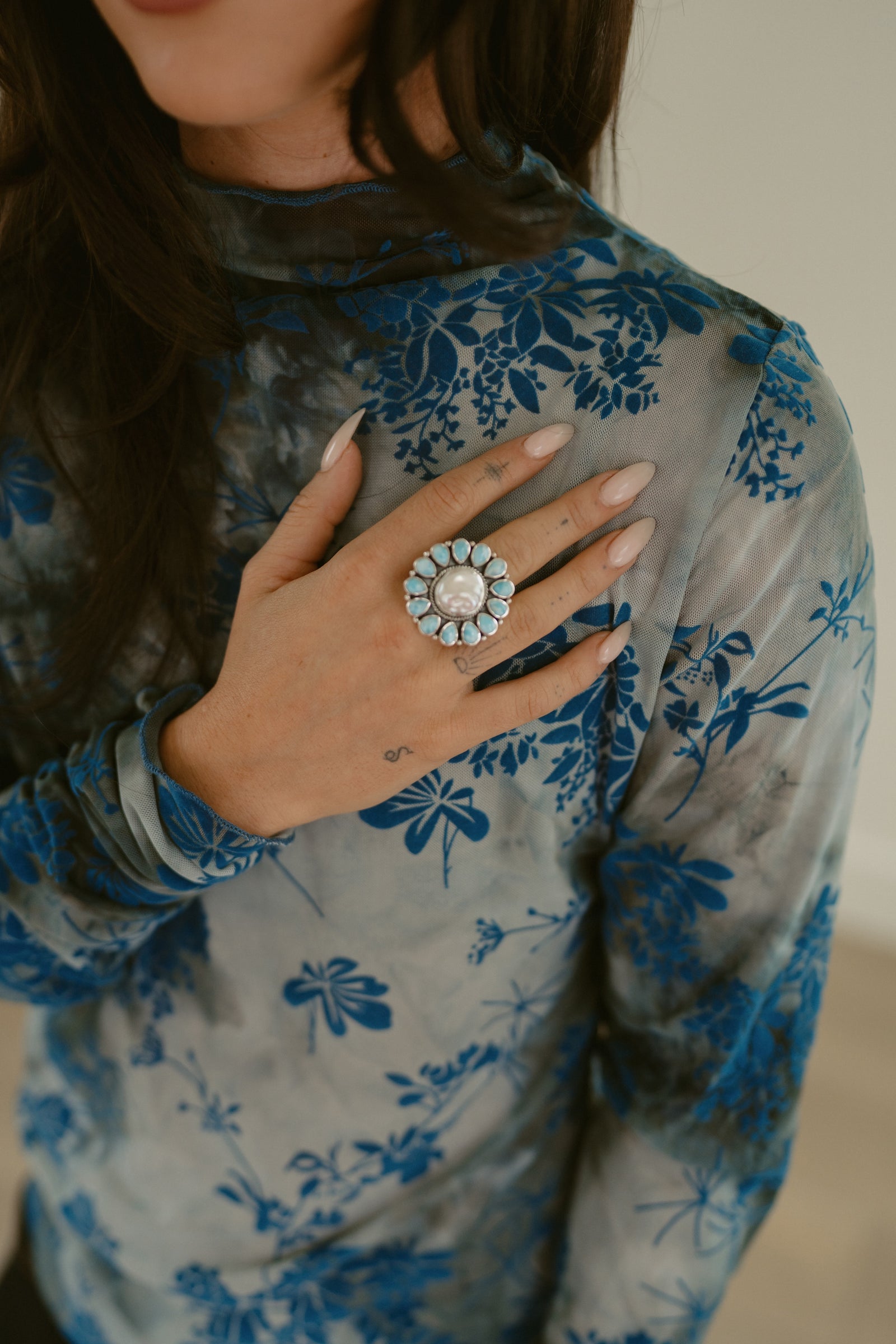 Surefire Ring | Larimar + Pearl