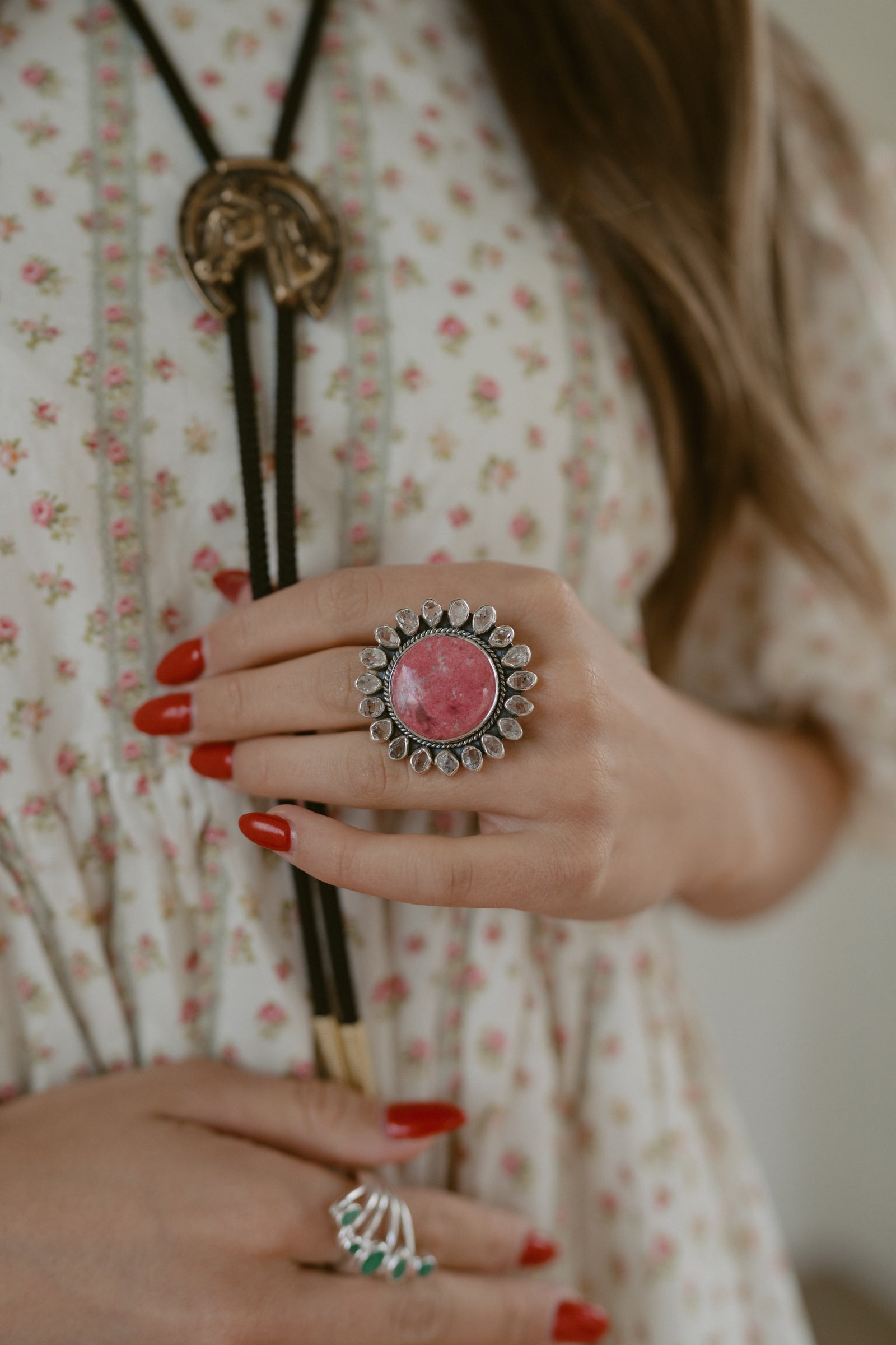 Lunaline Ring | Thulite + Herkimer Diamond