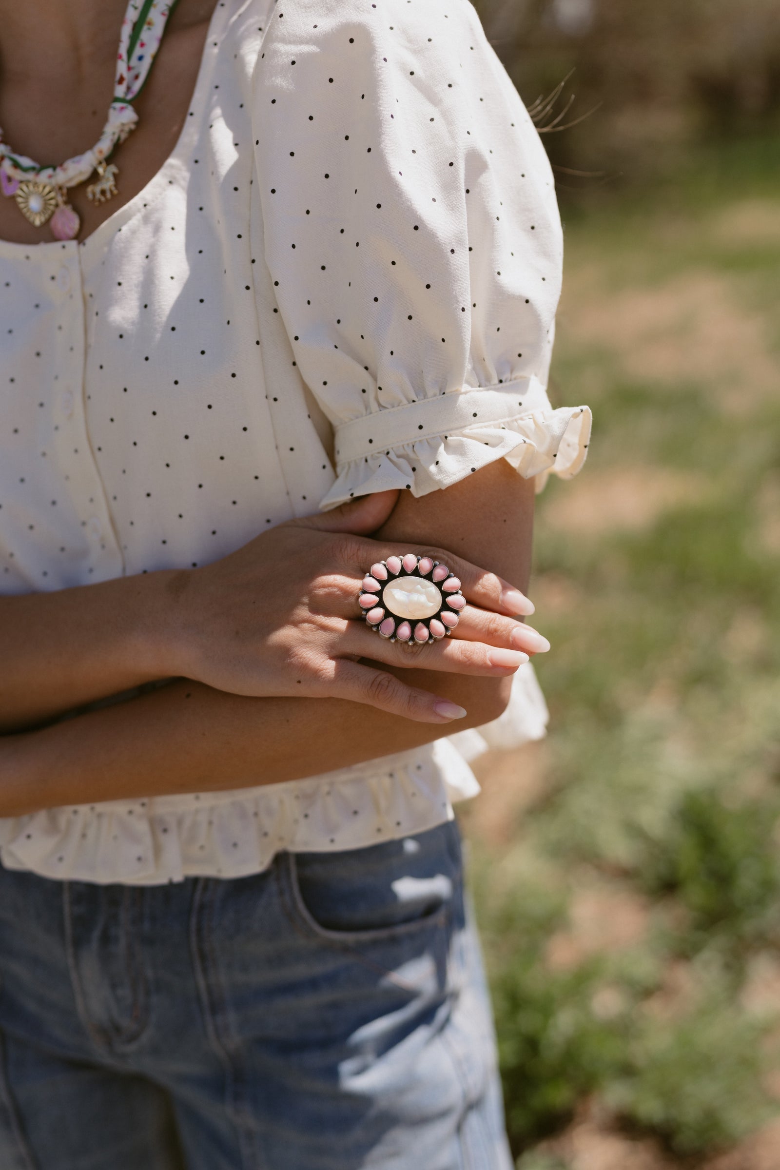 Amaryllis Ring | Pink Petalite + Druzy Quartz