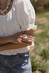 Amaryllis Ring | Pink Petalite + Druzy Quartz