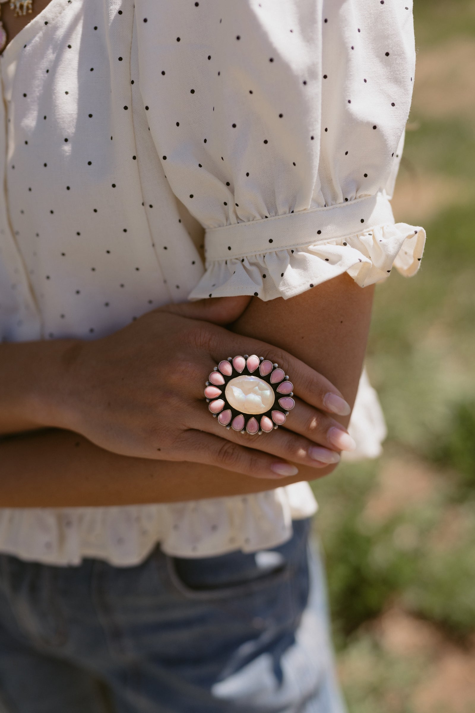 Amaryllis Ring | Pink Petalite + Druzy Quartz