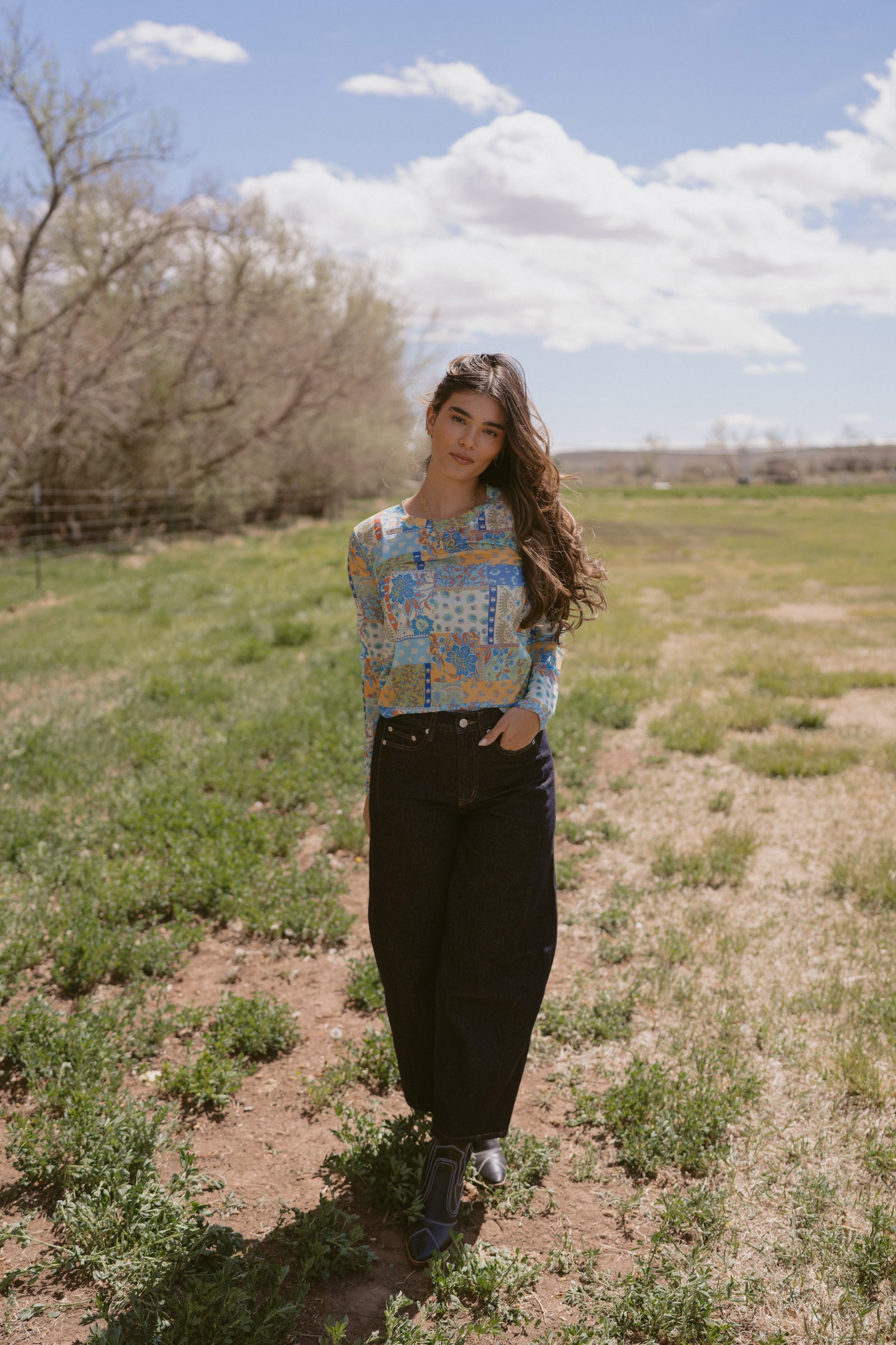 Blue + Green Paisley Top