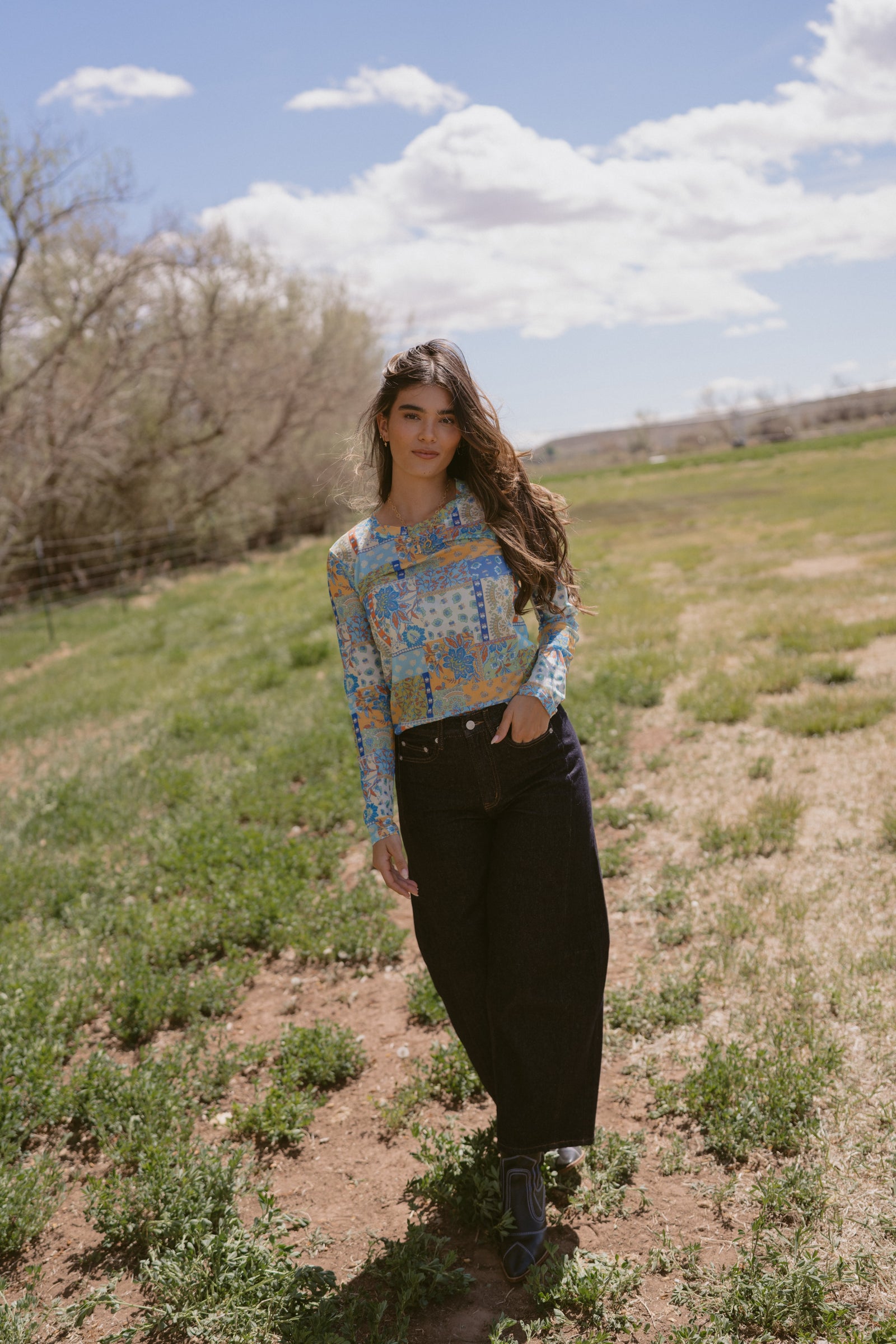 Blue + Green Paisley Top