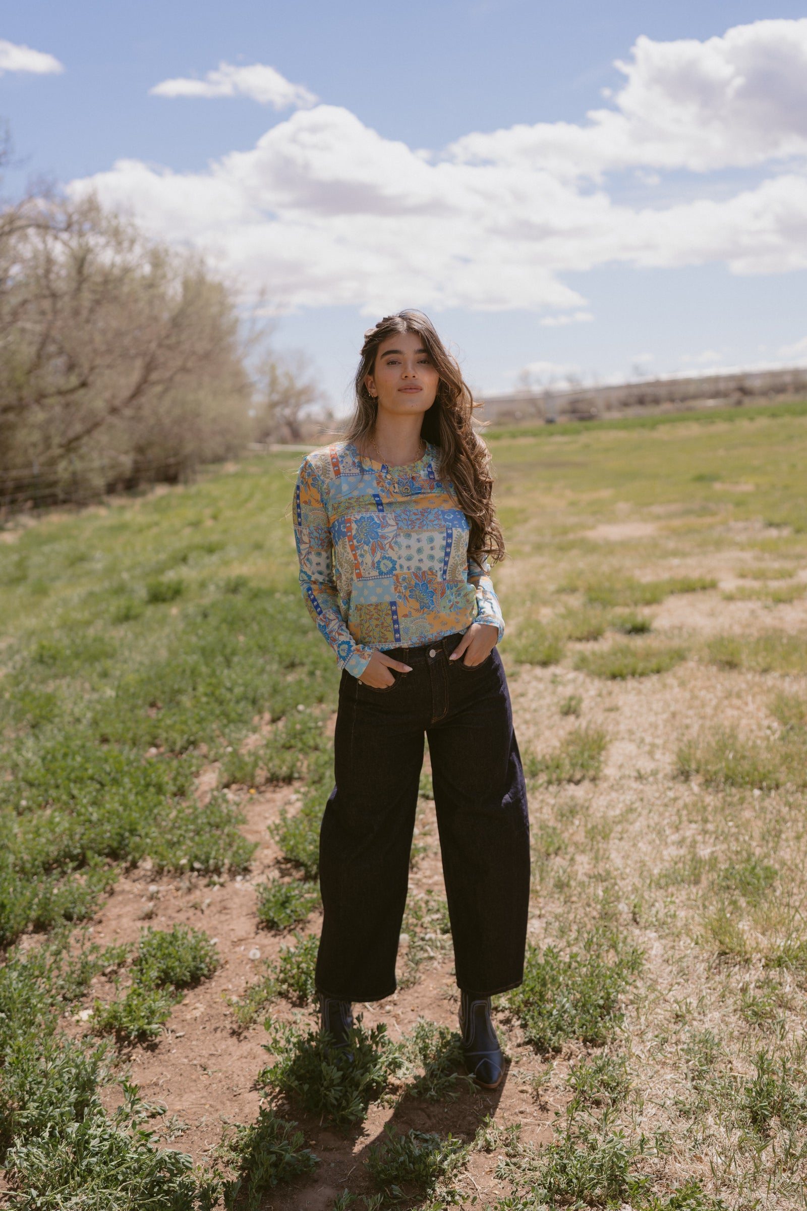 Blue + Green Paisley Top