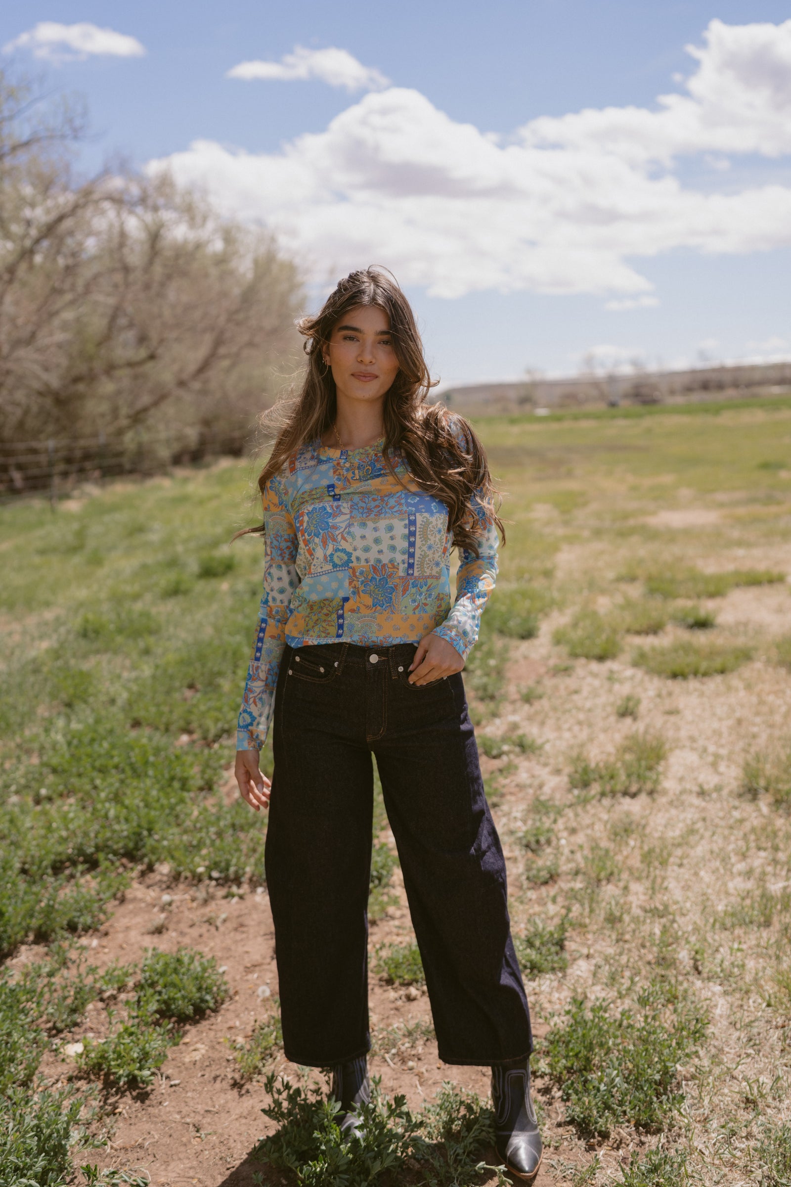 Blue + Green Paisley Top