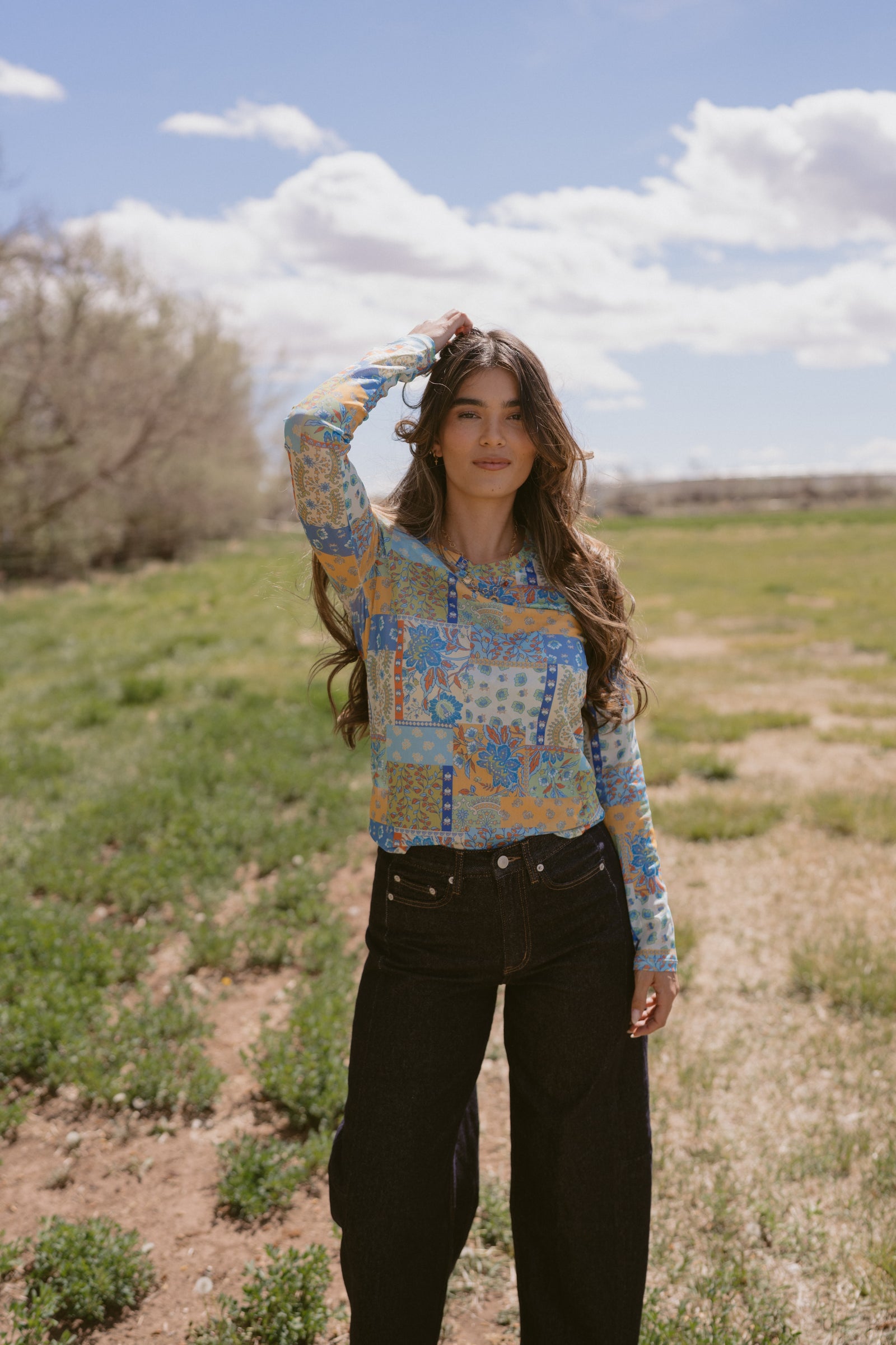 Blue + Green Paisley Top