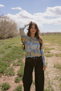 Blue + Green Paisley Top