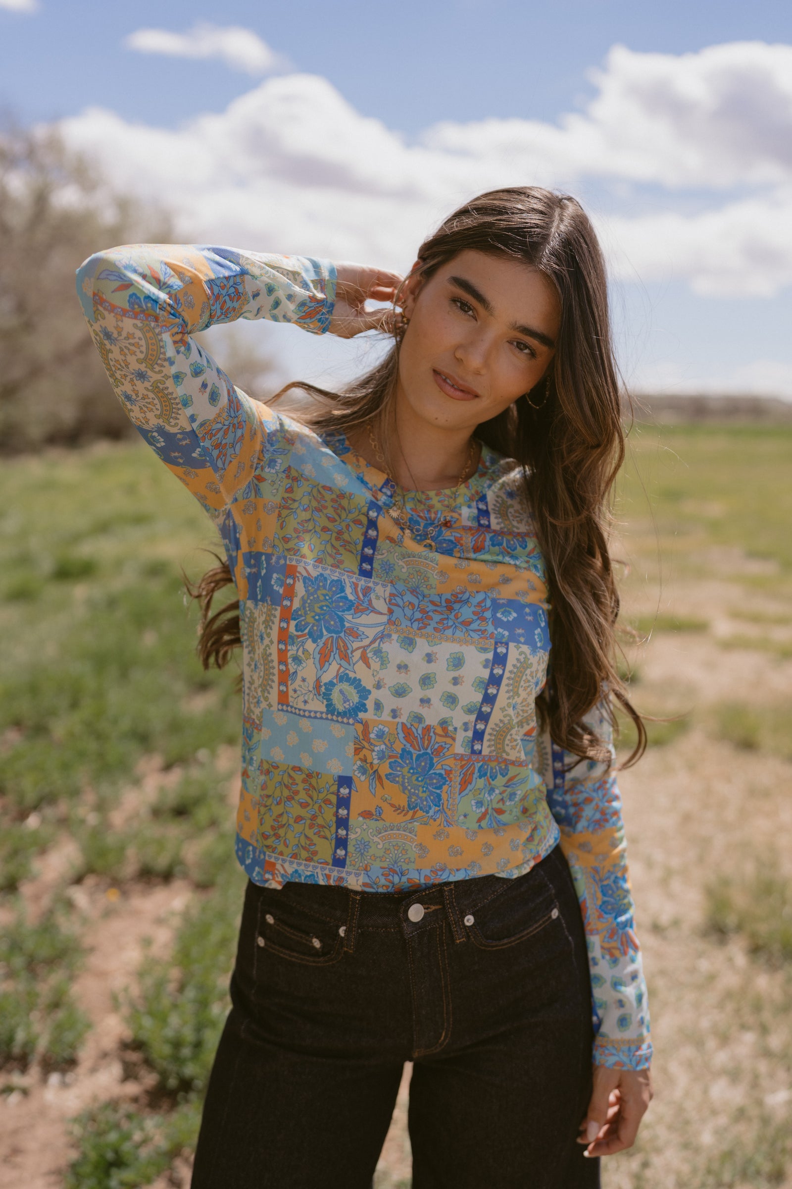 Blue + Green Paisley Top