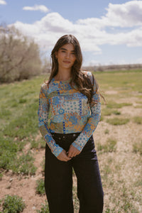 Blue + Green Paisley Top