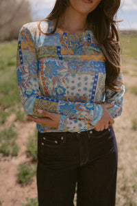 Blue + Green Paisley Top