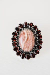 Zoela Ring | Red Garnet + Pink Rhodochrosite