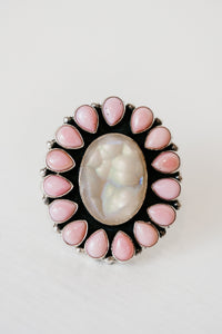 Amaryllis Ring | Pink Petalite + Druzy Quartz