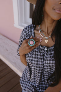 Doria Ring | Pink Petalite + Turquoise