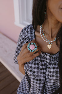 Doria Ring | Pink Petalite + Turquoise
