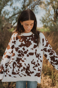 Totally Cow Print Sweater